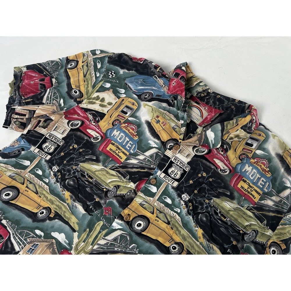 Paradise Found Hawaiian Shirt Men's XL  Rayon GM Route 66 GM Corvettes USA VTG